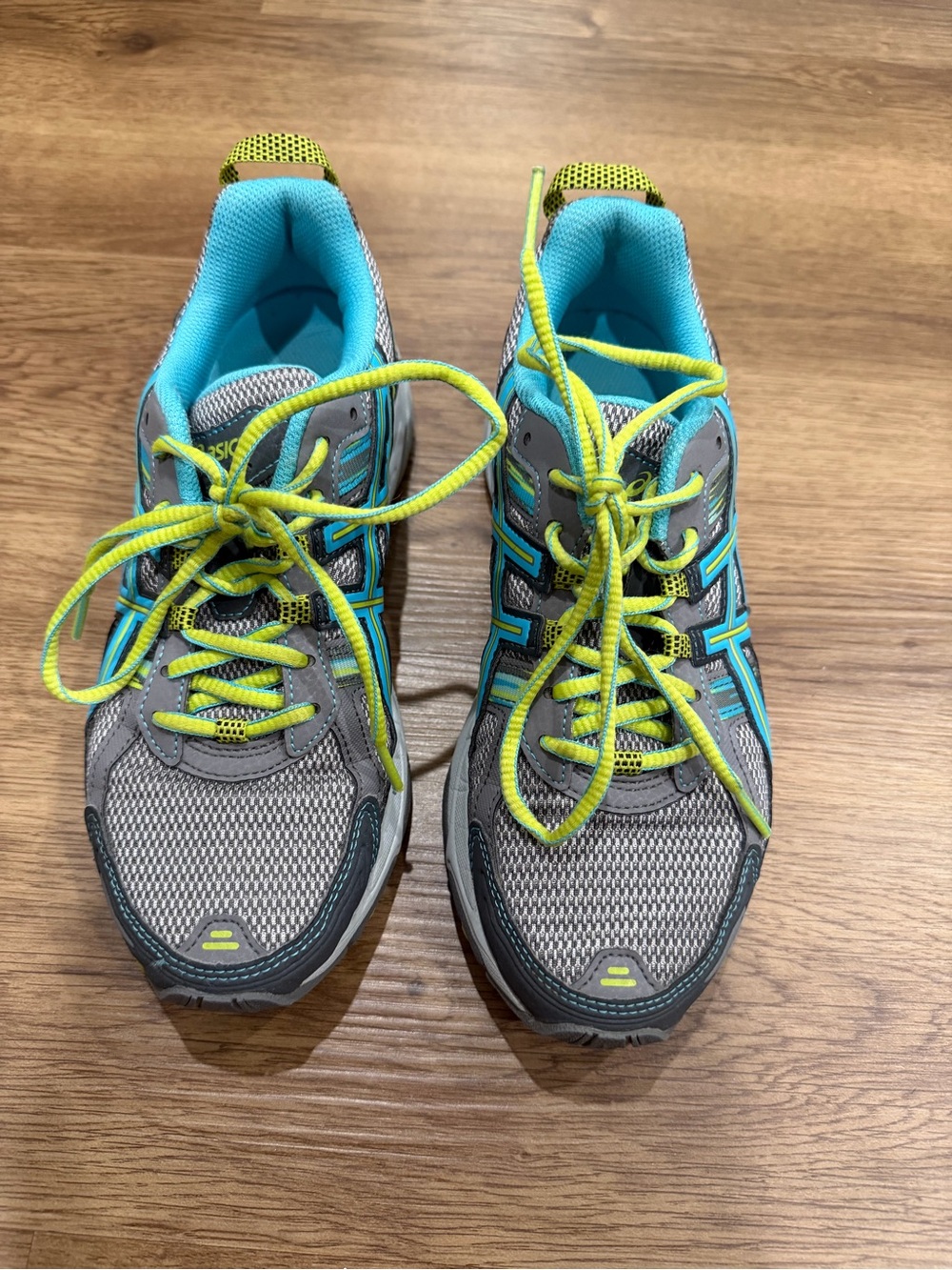 Asics Gray Teal Neon Yellow Athletic Running Shoes